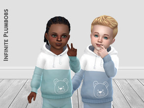 Sims 4 — IP Toddler Teddy Bear Hoodie by InfinitePlumbobs — Teddy Bear Face Hoodie with Matching Joggers Set for Toddlers