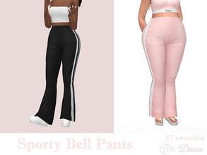 Sims 4 — Sporty Bell Pants by Dissia — High waist flare pants with two white straps on sides Available in 47 swatches