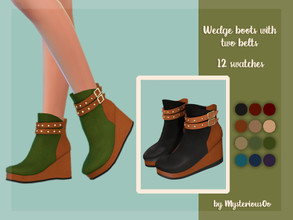 Sims 4 — Wedge boots with two belts by MysteriousOo — Wedge boots with two belts in 12 swatches