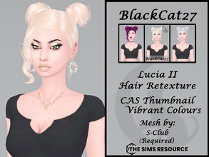 Sims 4 — S-Club Lucia II Hair Retexture (MESH NEEDED) by BlackCat27 — A cute double-bun hairstyle for your lady Sims,