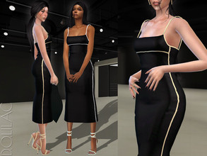 Sims 4 — Side Stripe Maxi Dress DO397 by DOLilac — Custom thumbnail New Mesh 5 Colors Adult-Elder-Teen-Young Adult For