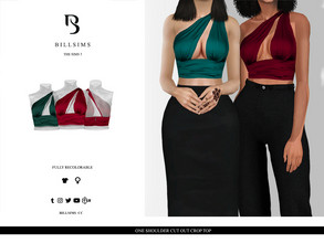 Sims 3 — One Shoulder Cut Out Crop Top by Bill_Sims — This top features a one shoulder crop with draped detailing and a