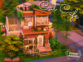 Sims 4 — Cat Cafe by simmer_adelaina — This cute japanese Cat Cafe has 2 bathrooms, plenty of tables and cat beds. The