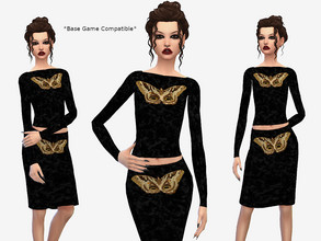 Sims 4 — Velvet Moth Shirt & Skirt by simsloverxyz — Black velvet moth shirt & skirt