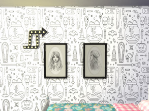 Sims 4 — Black and White Halloween Wallpaper by Morrii — Black and White Halloween Wallpaper