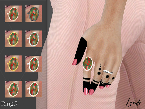 Sims 4 — Ring_9 by LVNDRCC — Big statement bloodstone ring in shiny polished silver pink and yellow gold, copper,