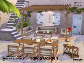 Sims 4 — Salvia Garden by kardofe — Terrace in a simple and fresh style, with light wood and fresh upholstery, with two