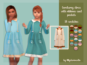 Sims 4 — Corduroy dress with ribbons and pockets by MysteriousOo — Corduroy dress with ribbons and pockets for kids in 16