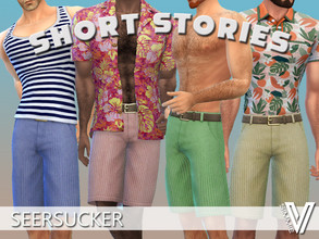 Sims 4 — Seersucker Dressy Shorts by SimmieV — A knee length short with belt now available in 8 seersucker fabric colors