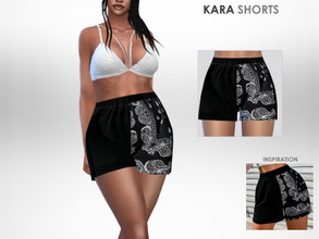 Sims 4 — Kara Shorts by Puresim — Black shorts with white pattern.