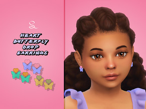 Sims 4 — Heart Butterfly Drop Earrings for Kids by simlasya — For kids All LODs New mesh 5 swatches HQ compatible Custom