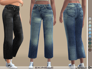Sims 4 — Asymmetric Button Detail Jeans by ekinege — High rise jeans featuring a crossover waist and relaxed silhouette.