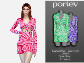 Sims 4 — Linen Blend Patterned Dress by portev — New Mesh 10 colors All Lods For female Teen to Elder normal map