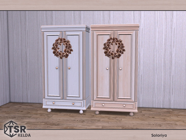 Sims 4 — Kelda. Cabinet by soloriya — Cabinet with wreath. Part of Kelda set. 2 color variations. Category: Surfaces -
