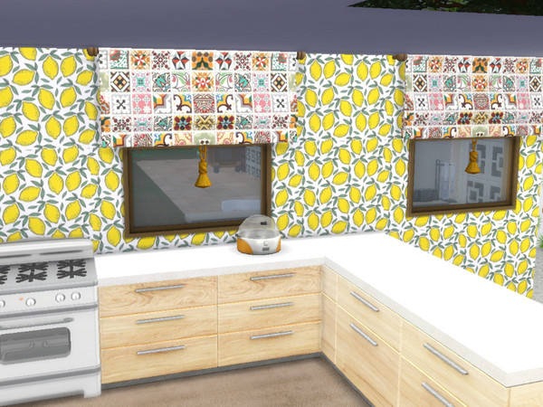 Sims 4 — Lemons Kitchen Wallpaper by Morrii — Lemons Kitchen Wallpaper