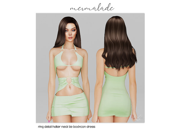Sims 4 — [PATREON] Ring Detail Halterneck Tie Bodycon Dress by Mermalade — New Mesh 6 Swatches All Lods Teen to Elder For