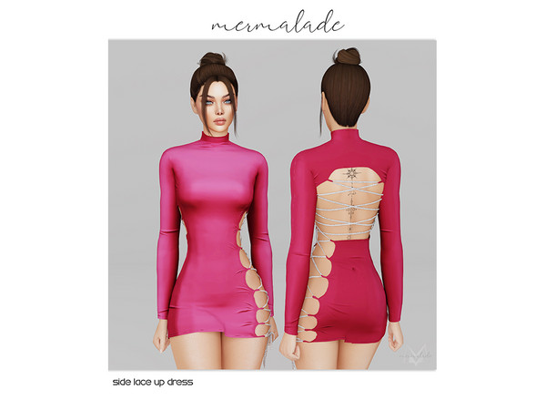 Sims 4 — [PATREON] Side Lace Up Dress by Mermalade — New Mesh 8 Swatches All Lods Teen to Elder For Female