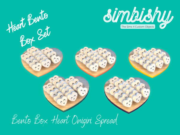 Sims 4 — Bento Box Onigiri Spread by simbishy — For cute lunchtimes! A heart-shaped chopping board with onigiri overflow