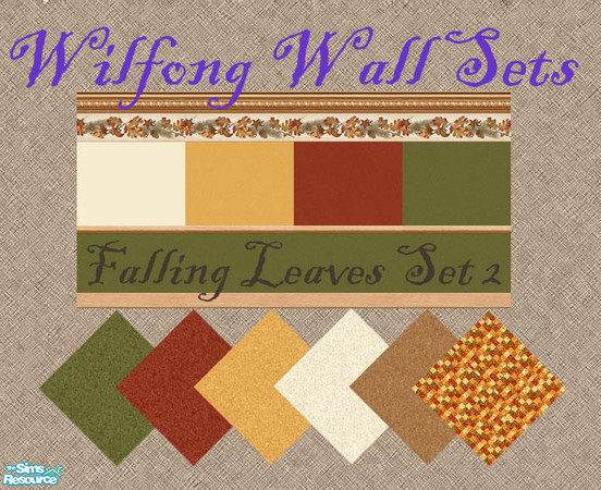 Sims 2 — Falling Leaves Wall and Floor Set 2 by lwilfong — Falling Leaves Set 2 contains four wall patterns with six