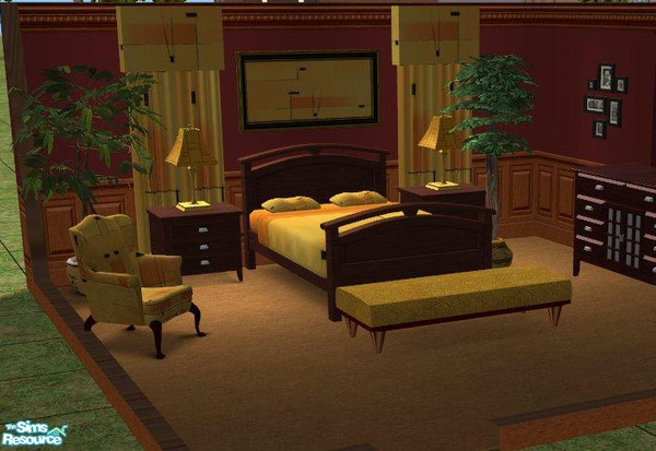 Sims 2 — Yellow Geo Bedroom by jerriellen — This set includes Bedding, Curtains, Painting and Chair "You will Need