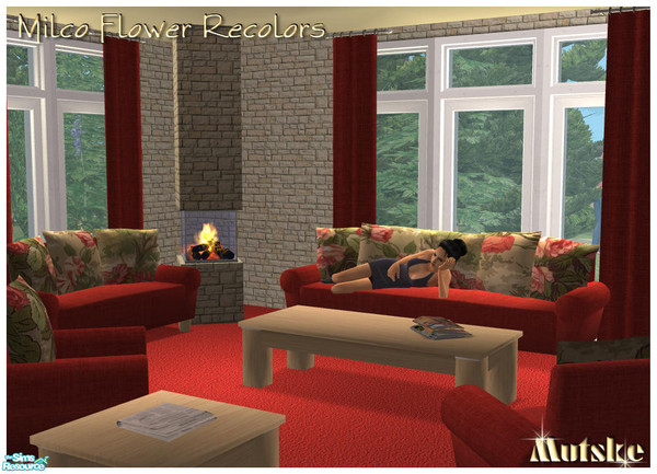 Sims 2 — Milco Living Flower Recolors Red by Mutske — Recolors from the Milco Livingroom set. Contains recolor of the