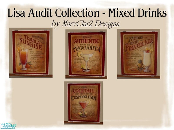 Sims 2 — Lisa Audit Collection -Mixed Drinks by marvclar2 — Great for any pub or restaurant! Items can be under