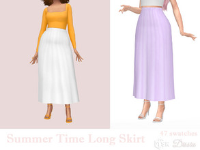 Sims 4 — Summer Time Long Skirt by Dissia — Long high waist skirt in many colors Available in 47 swatches
