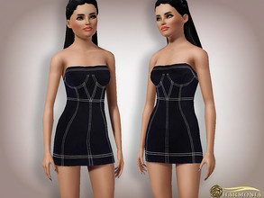 Sims 3 — Corset Stitched Denim Dress by Harmonia — not Recolorable Please do not use my textures. Please do not