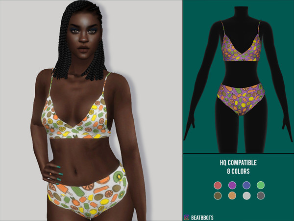 Sims 4 — Summer Fruit Bikini by BeatBBQ — - 8 Colors - All Texture Maps - New Mesh (All LODs) - Custom Thumbnail - HQ