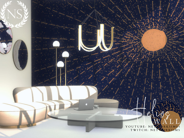 Sims 4 — Helios Wall Mural by networksims — A mural of a gold sun on a dark blue background.