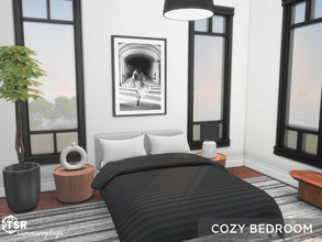 Sims 4 — Cozy Bedroom | TSR CC only  by Summerr_Plays — A cozy modern bedroom with a closet. Medium Wall height 6x5