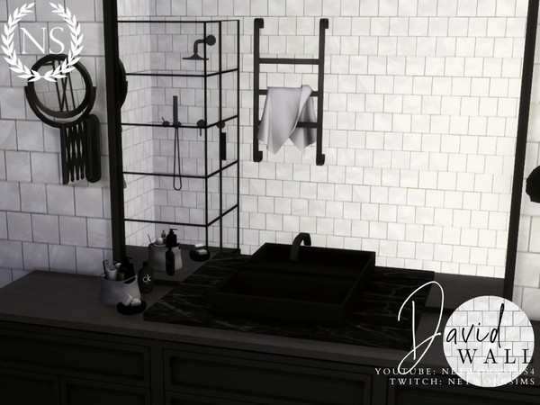 Sims 4 — David Tile Wall by networksims — A light grey tile wall.
