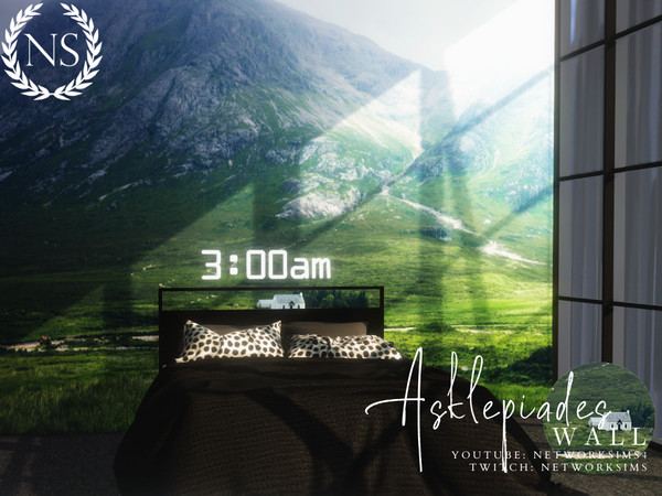 Sims 4 — Asklepiades Mural by networksims — A mural of a verdant mountain.