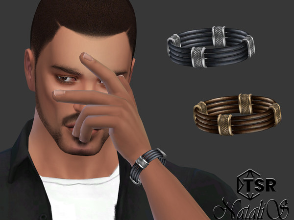 Sims 4 — Mens leather layered cord bracelet by Natalis — Mens leather layered cord bracelet with metal details. 4 color