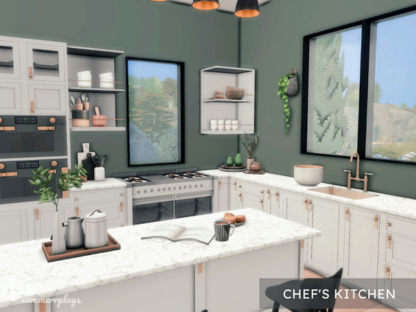 Sims 4 — Chef's Kitchen | TSR CC only  by Summerr_Plays — Large chef's kitchen. Medium Wall Height 
