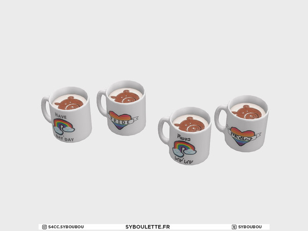Sims 4 — Set for Pride - Coffee with bear topping by Syboubou — Cute coffee mug with latte and chocolate bear topping !