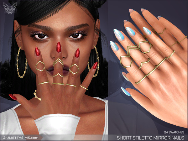 Sims 4 — Short Stiletto Mirror Nails by feyona — Short Stiletto Mirror Nails come with 24 swatches. These nails won't