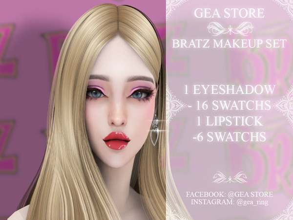 Sims 4 — Bratz Makup Set by Gea_Store — 1 Eyeshadow - 16 colors Swatch 1 Lipstick -6 Colors Swatch BGC HQ Dont reclaim