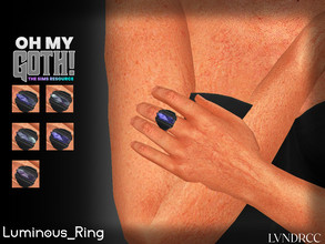 Sims 4 — Oh My Goth_Luminous_Ring by LVNDRCC — Dramatic, massive black zirconium ring with purple and green crystals with