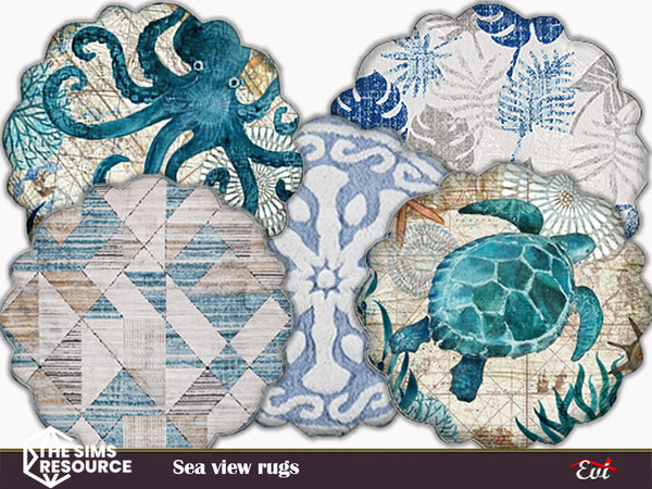 Sims 4 — Sea view rugs by evi — A set of five round rugs with sea theme