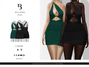 Sims 4 — One Shoulder Twist Detail Cut Out Mini Dress by Bill_Sims — This dress features one shoulder styling, cut outs