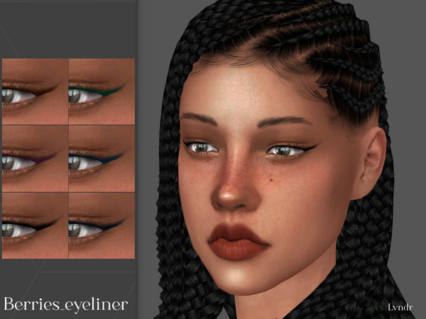 Sims 4 — Berries_Eyeliner by LVNDRCC — Soft, blended eyeliner in muted, dark shades of blue, green, brown, purple and