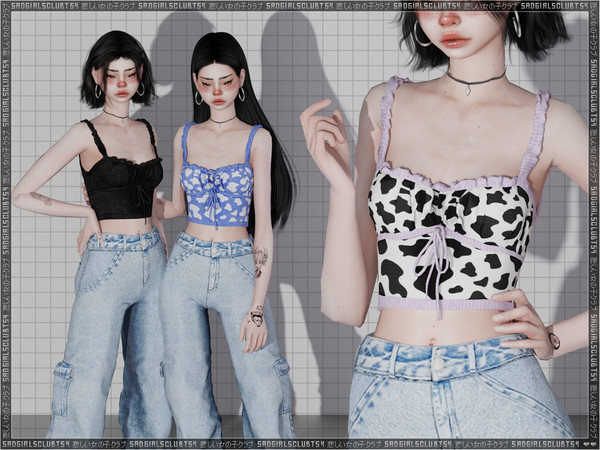 Sims 4 — [PATREON] ruched bust cow print top by sadgirlsclub — / new mesh made by me / 31 swatches / all LODs / HQ ~ do