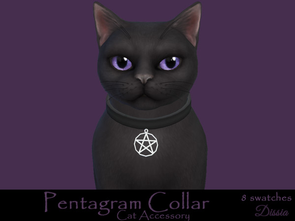 Sims 4 — Pentagram Cat Collar by Dissia — Black collar with little pentagram for cats ;) Available in 8 swatches