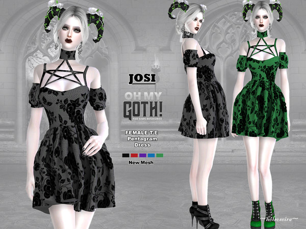 Sims 4 — Oh My Goth - JOSI - Pentagram Dress by Helsoseira — Style : Pentagram cap sleeve dress Name : JOSI Sub part Type