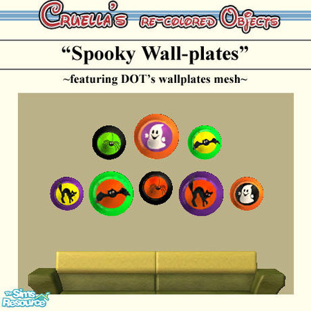 Sims 2 — am_spookyWindchallenge_plates by Cruella — Wall plates decorated with Windkeepers wonderful halloween artwork.