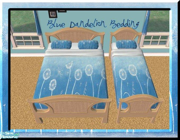Sims 2 — Blue Dandelion Bedding  by jeni — Blue Dandelion Bedding. This is the file that will recolour any curtain meshes