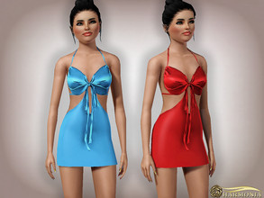 Sims 3 — Halter Satin Cutout Mini Dress by Harmonia — 3 color. Recolorable Please do not use my textures. Please do not