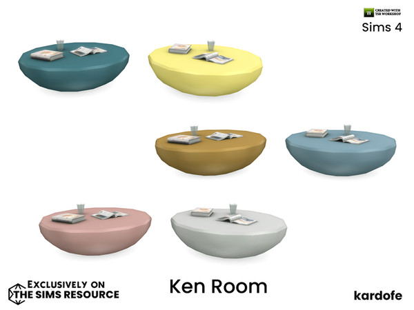 Sims 4 — kardofe_Ken Room_Coffee table by kardofe — Round coffee table with some objects on it, in six colour options