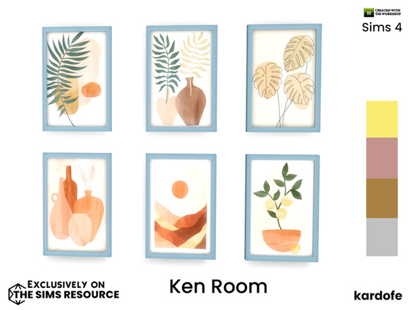Sims 4 — kardofe_Ken Room_Pictures by kardofe — Group of six framed sheets, in five colour options